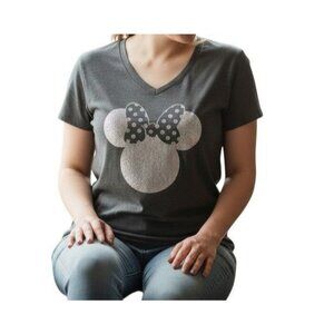 Minnie Mouse Rose Gold Glitter Graphic T‑Shirt Gray Women’s XXL Excellent
